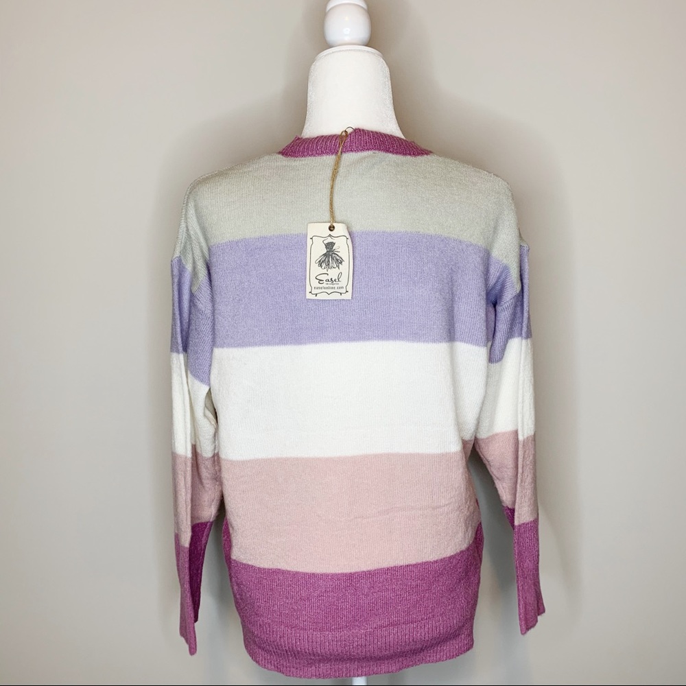 NWT Easel Lavender and Gray Crew Striped Sweater - Picture 4 of 7